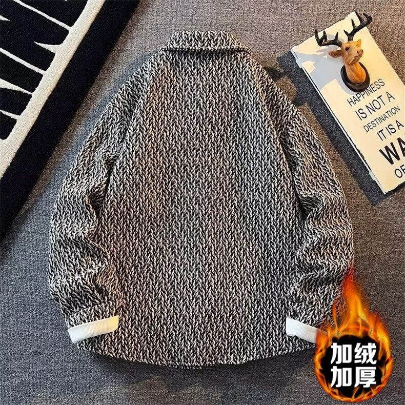 小香风外套男春秋款高级感潮翻领格子衬衫休闲男夹克HH027P76,男装夹克,星座1013-5
