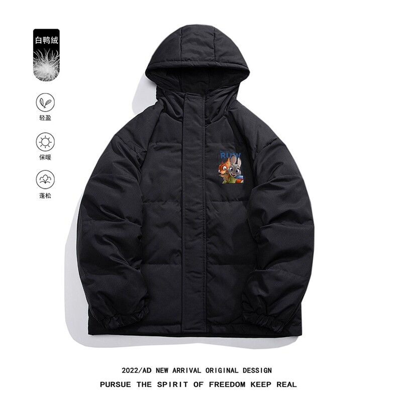 白鸭绒白底22冬季潮流卡通动漫印花保暖连帽羽绒服YR178P195控258，男装羽绒服，电商A247-1