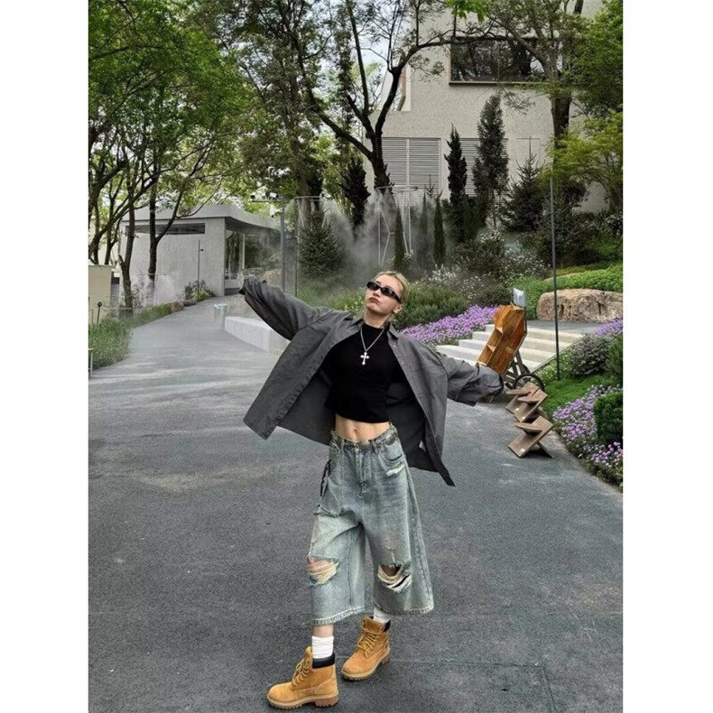 气质文艺潮流ins新款美式街头vibe破洞阔腿牛仔裤男女时尚DU07,男装牛仔裤,星座1116A（原606A-3）