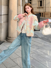 现货！2706A新中式蕾丝拼接短款提花羽绒外套女，女装羽绒服，衣秀之家