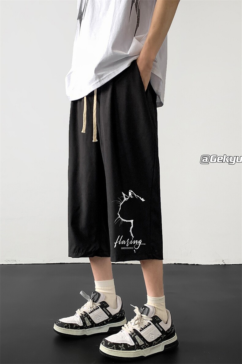 冰丝七分裤男大码速干短裤男五分裤黑地板风格QK72344-P25,男装休闲裤,电商A040