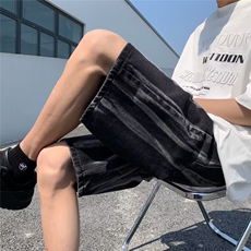 扎染牛仔短裤男日系复古条纹裤子夏季五分裤直筒宽松休闲中裤裤衩，男装牛仔裤，星座410-7
