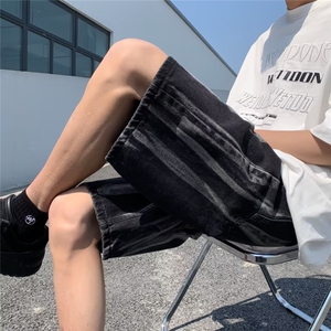 扎染牛仔短裤男日系复古条纹裤子夏季五分裤直筒宽松休闲中裤裤衩