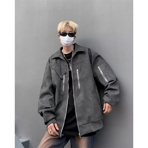 粉色复古机车男女春秋新款男生短款做旧时髦帅气夹克外套~JK005图片