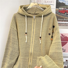 W11055-P55自家图现货春季新款美式复古设计感针织连帽开衫外套，女装短外套，星座1608