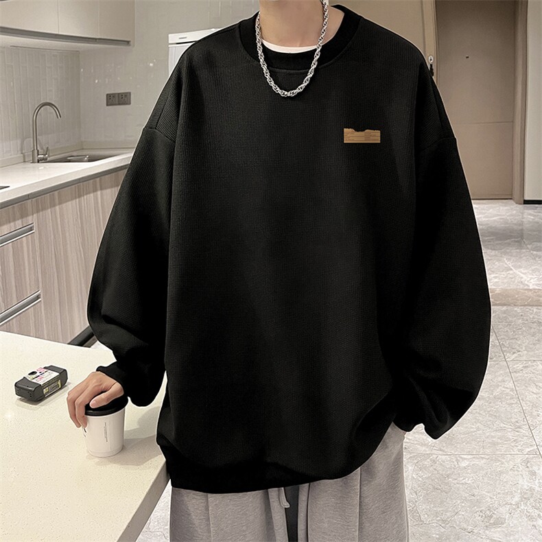 华夫格卫衣圆领卫衣男大码长袖t恤男外套 HW76293-P30加绒款-P40图片