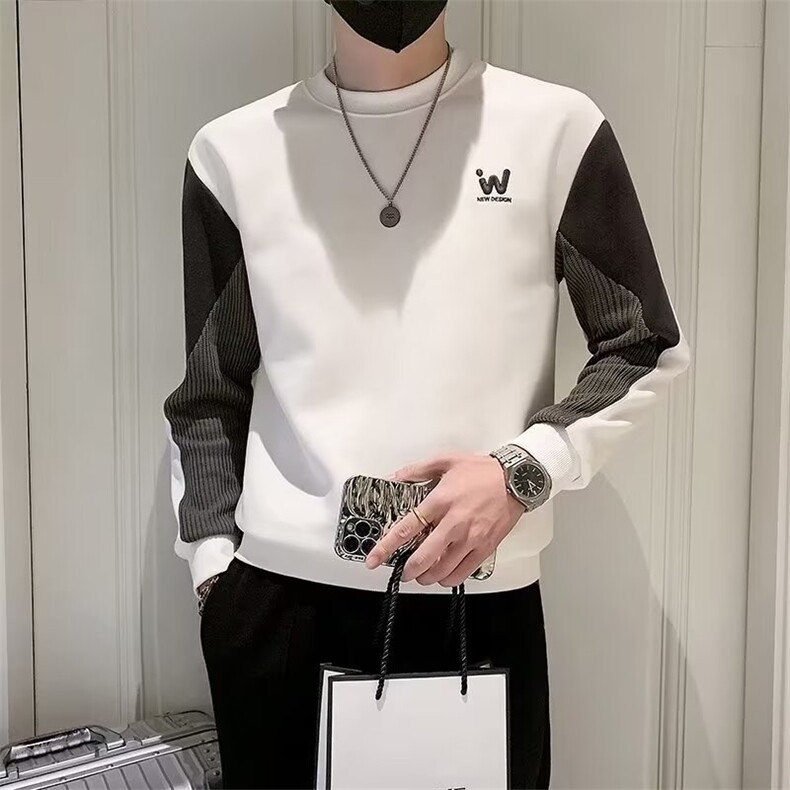 卫衣男2025春秋季痞帅潮流拼色卫衣男时尚百搭内搭长袖T恤男上衣,男装T恤,星座506A