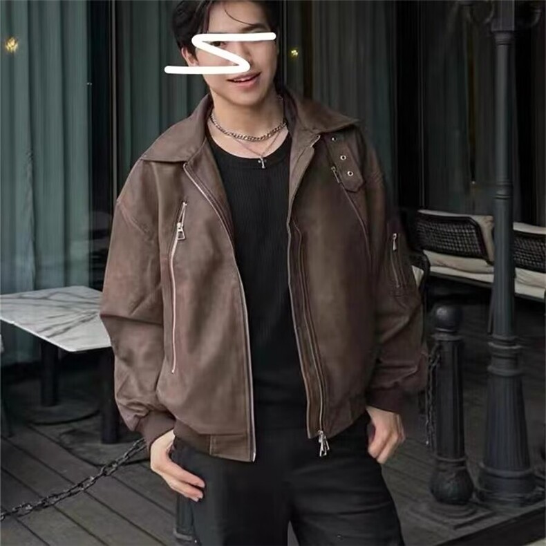 复古做旧PU皮衣夹克美式潮牌痞帅机车服外套休闲上衣Y1029P72网图,男装夹克,电商B245