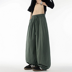 8XL-M亚麻弯刀裤直筒阔腿裤子男夏季宽松大码运动灯笼裤KZ068P60，男装休闲裤，电商B312