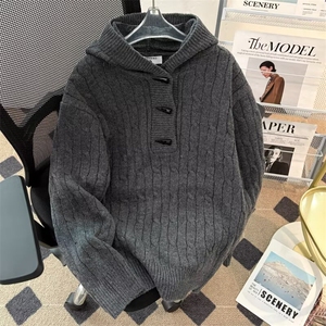 连帽套头毛衣时尚宽松针织打底衫毛线衣男士外穿高级感6511 P63图片