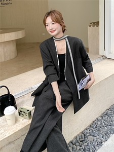 高级感显瘦西服外套通勤套装女2025春秋季新款休闲阔腿长裤两件套图片
