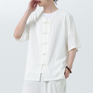 2025夏季新款风男汉服盘扣新中式开衫唐装纹路衬衫 C101-P45图片