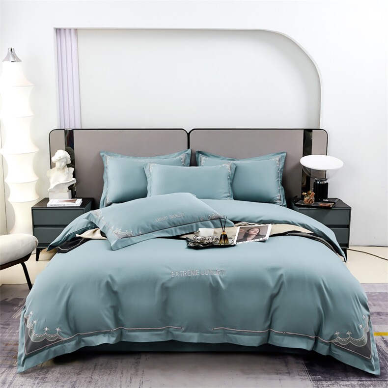 新款100S长绒棉纯色字母电脑绣花四件套-乔伊，床品套件，一起卖家纺