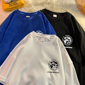 港风  纯棉夏季休闲宽松新款短袖T恤平铺暖光情侣 T6017 P25控38图片