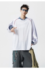 可二开美式POLO衫大码M-5XL拼接V领球衣长袖T恤男CX78111P45控69，男装Polo衫，星座227-7