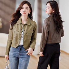 皮衣外套女2023年秋冬新款水洗皮机车服显瘦pu皮夹克韩版短外套潮，女装皮衣，江南女神