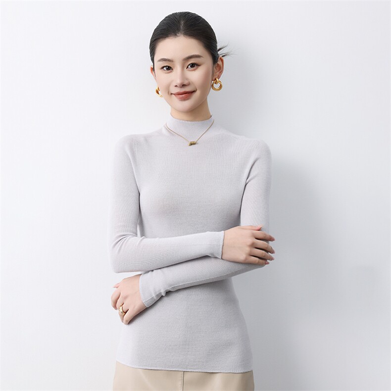 2025年春季套头长袖半高圆领纯色针织衫,女装羊毛衫,蚂蚁派对工厂直营店