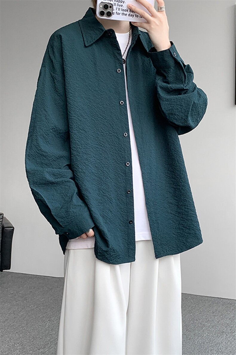 8XL-M泡泡纱盐缩肌理长袖衬衫男夏季冰丝外套防晒衬衣CS29007P40,男装衬衫,电商B312