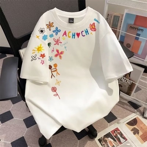 潮牌创意小众卡通涂鸦印花重磅夏高街情侣短袖上衣新款GA533P19