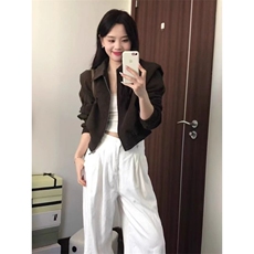 美拉德棕色短款外套女春秋季独特超好看又酷又飒的小个子夹克上衣，男装夹克，星座506A