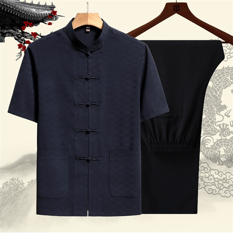 中老年中式立领短袖夏装男风汉服爷爷装短袖套装TR2286-P110图片