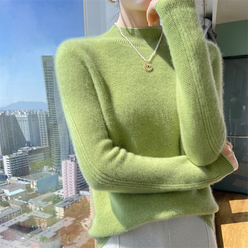 半高领羊毛衫女100羊毛打底衫秋冬新款洋气针织衫毛衣内搭,女装羊毛衫,魅途羊绒