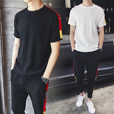 2021新款夏季男士短袖t恤帅气衣服九分裤套装潮流两件DS140TP65，男装T恤，电商A102