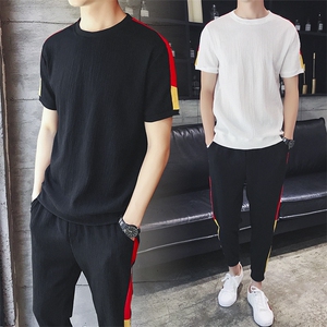 2021新款夏季男士短袖t恤帅气衣服九分裤套装潮流两件DS140TP65图片