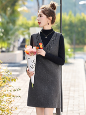 名媛小香风连衣裙两件套女2025春季新款重工钉珠毛呢背带裙打底衫，女装套装/套裙，罗腾