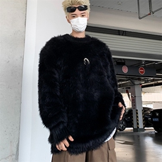 小众金属高级感垫肩毛衣男冬季慵懒风情侣水貂毛绒针织衫，男装针织衫/毛衣，星座410-7
