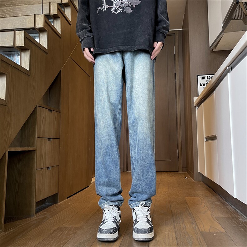 牛仔裤男韩版潮流高街帅百搭做旧2024秋冬ins直筒长裤RK2245-P43,男装牛仔裤,星座412-3