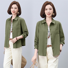 纯棉衬衫女春秋新款中老年妈妈大码宽松休闲全棉外穿长袖上衣，女装衬衫，曼沙奕珂
