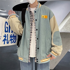 灯芯绒外套男春秋季港风ins拼色休闲棒球服宽松潮牌痞帅情侣夹克，男装夹克，星座1013