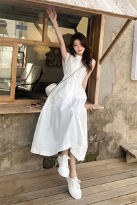 气质大方白色无袖衬衫连衣裙女夏2025新款高级设计感小众收腰长裙图片
