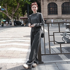 春装深灰色慵懒风休闲运动服套装女2025新款超火卫衣阔腿裤两件套，女装套装/套裙，琦鑫阁（原依鑫阁）
