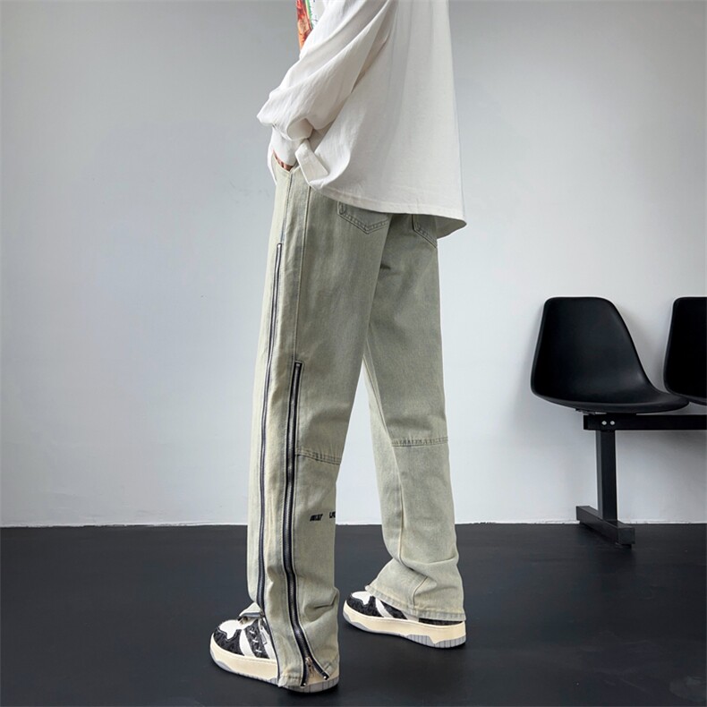 秋季黄泥色拉链牛仔裤男款设计感潮牌oversize直筒裤K7309-P52,男装牛仔裤,星座512-4