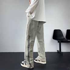 秋季黄泥色拉链牛仔裤男款设计感潮牌oversize直筒裤K7309-P52，男装牛仔裤，星座512-4
