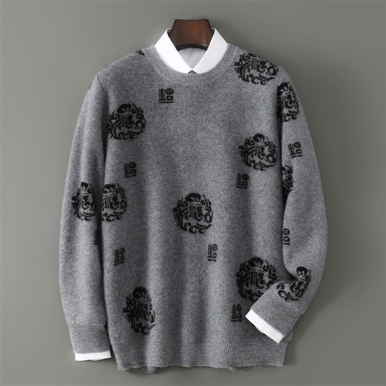 2025百搭时尚简约花纹软糯舒适羊毛衫，男装羊毛衫，千国羊绒