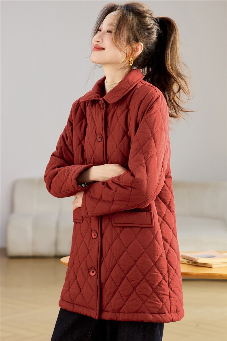 2025冬季时尚休闲夹棉加厚保暖舒适中长款棉服,女装棉衣/棉服,独衣靓