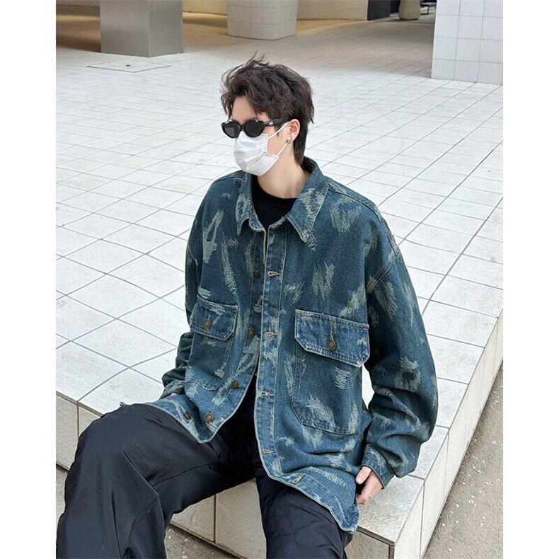 欧美高街牛仔外套男复古设计感宽松夹克衫春痞帅上衣JK08862-P60图片