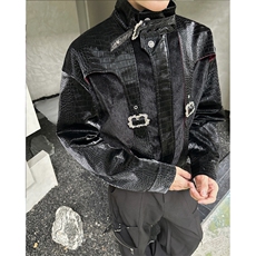 现货25秋冬男士蛇皮纹金属配件拼毛毛皮草皮夹克外套JK117-P168，男装夹克，电商B288