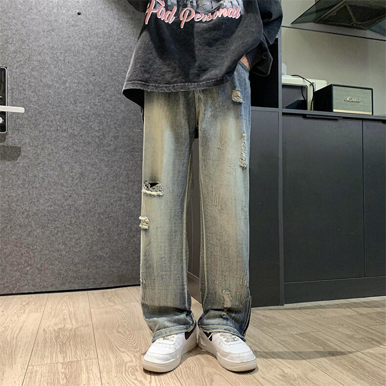 开叉拉链牛仔裤男长裤做旧复古色KD514-P50,男装牛仔裤,电商D312-1