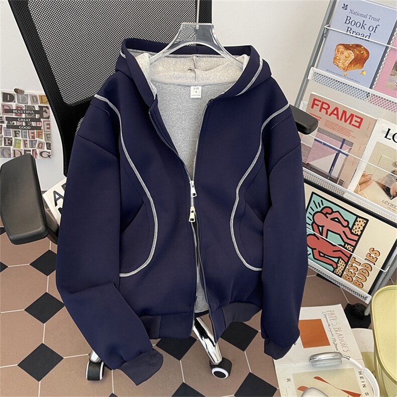 440克秋装连帽卫衣男宽松休闲开衫外套拼色帽衫XZ212-QWY04-P55,女装短外套,星座212-1