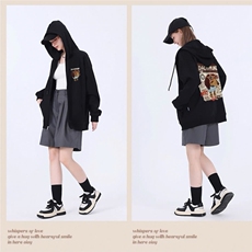 连帽外套男女春秋新款韩版宽松潮短款加绒卫衣拉链开衫HH593P40，女装短外套，星座1013-5