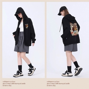 连帽外套男女春秋新款韩版宽松潮短款加绒卫衣拉链开衫HH593 P40图片
