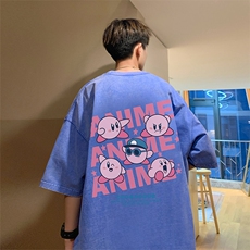 抖音供货、10万现货印花款230克水洗棉短袖T恤D223A-ST2358-P35，男装T恤，电商019-1