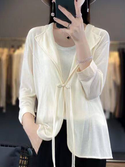 优雅气质盘扣羊毛衫百搭时尚秋冬新品柔软舒适显瘦外套，女装羊毛衫，牧雅羊绒