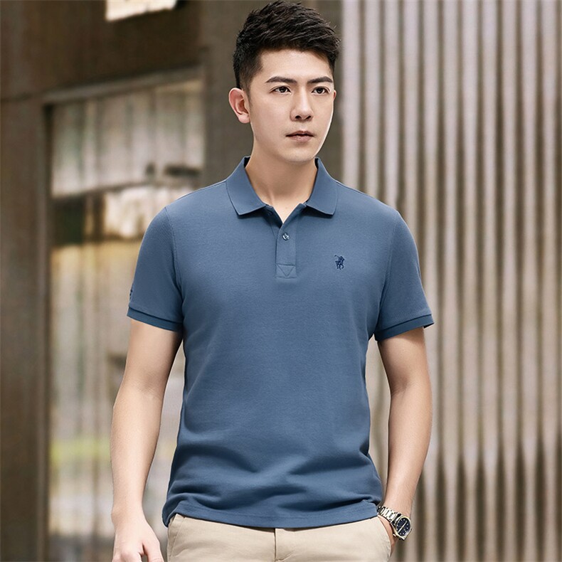 纯棉薄款短袖翻领T恤衫男夏季纯色免烫半袖体恤新款男士Polo衫潮图片