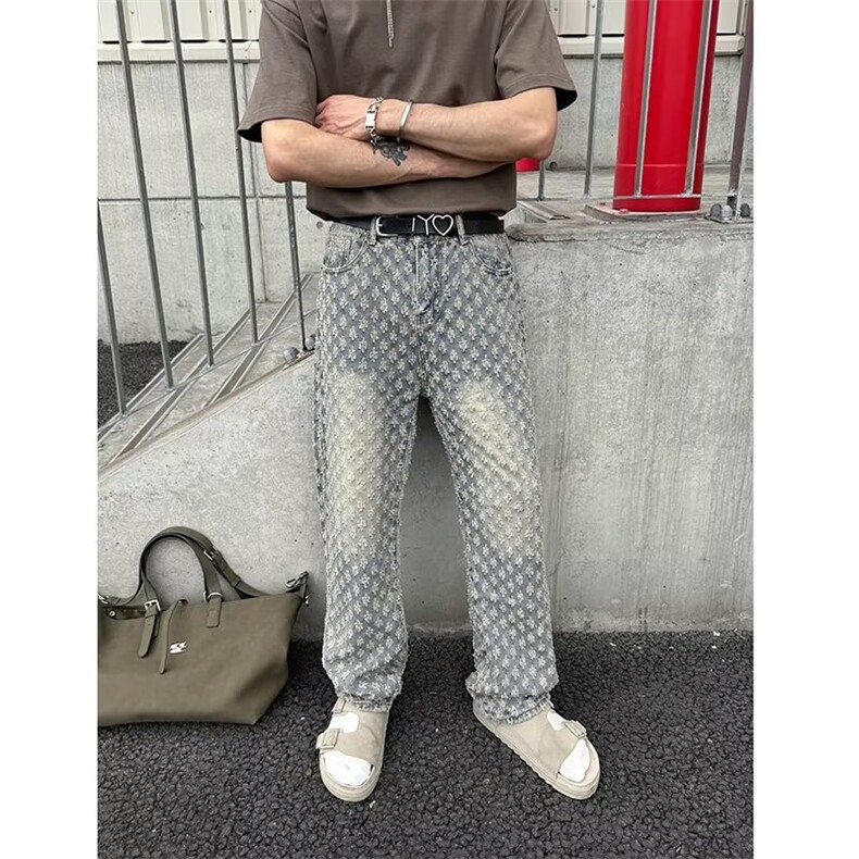高街Vibe牛仔裤男直筒街头小众设计感痞帅炸街长裤男NA210,男装牛仔裤,星座1116A-1（原606A）