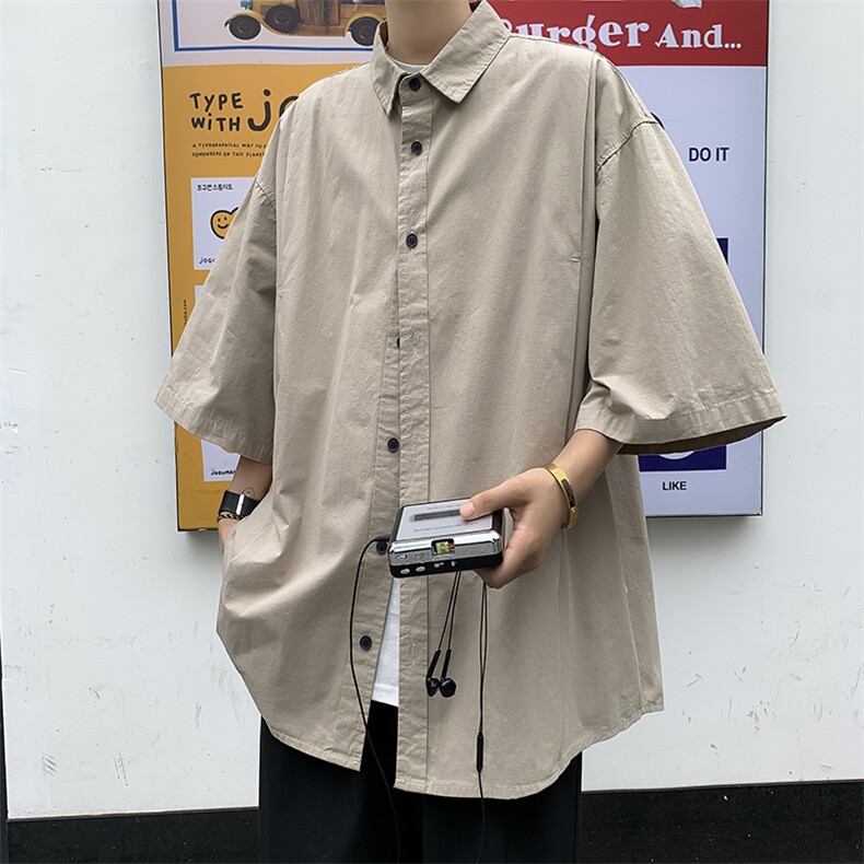 夏季日系工装短袖衬衫男女学生宽松慵懒风百搭半袖衬衣C04518-P35,男装衬衫,星座308B-1